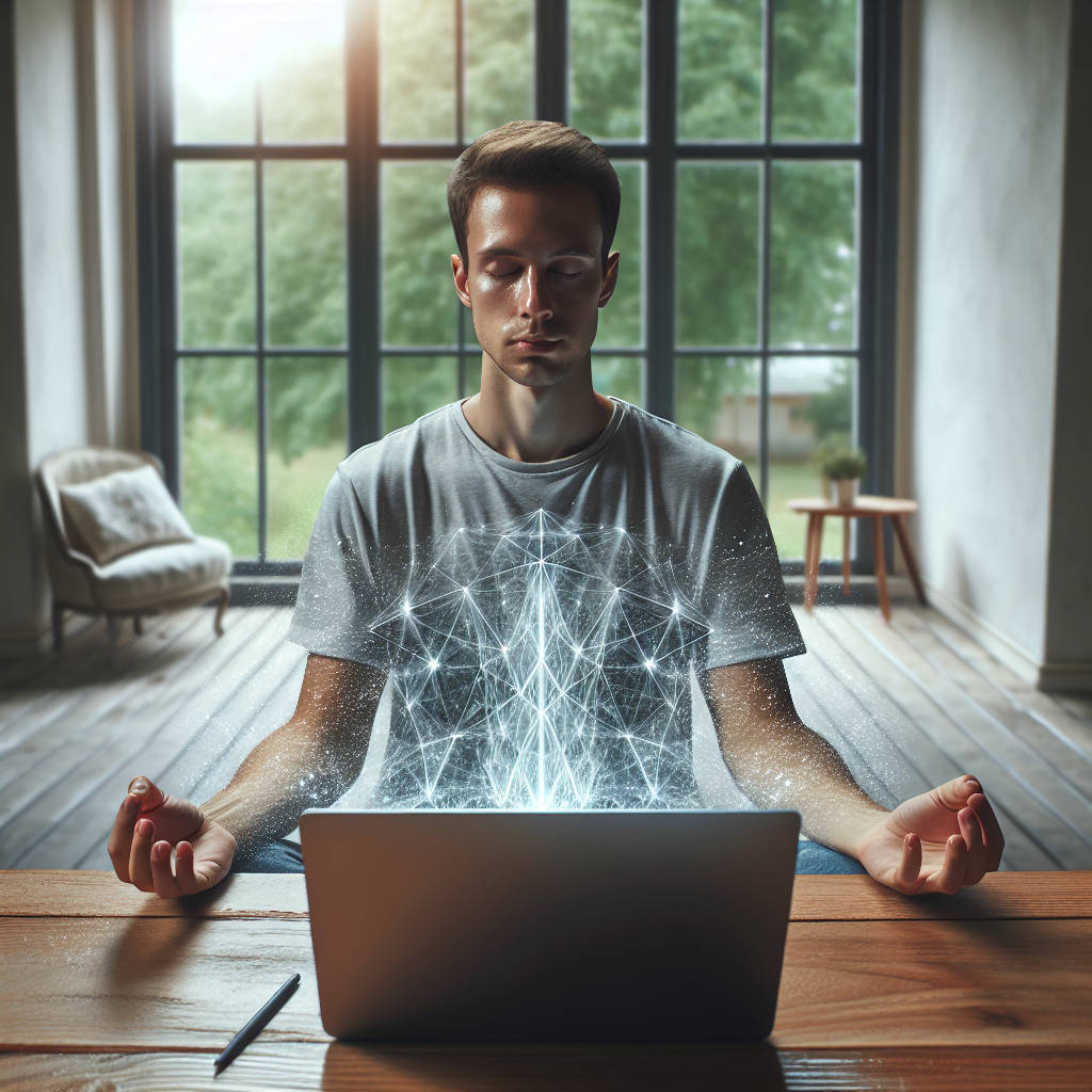 "Person practicing digital wellness by meditating with a smartphone out of reach, symbolizing focus and mindfulness in a distracting digital world."