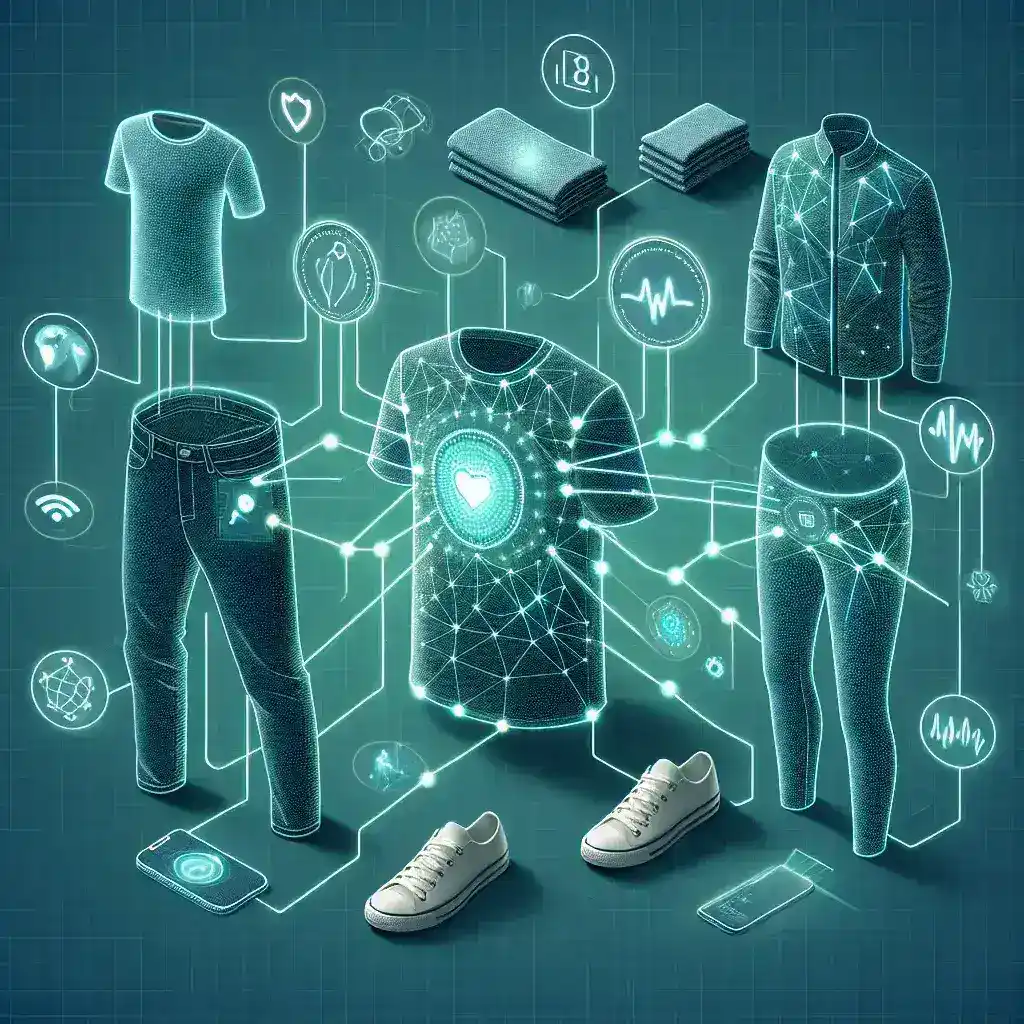 "Smart fabric technology seamlessly embedded in everyday clothing, illustrating how it monitors vital signs like heart rate and temperature for health tracking."
