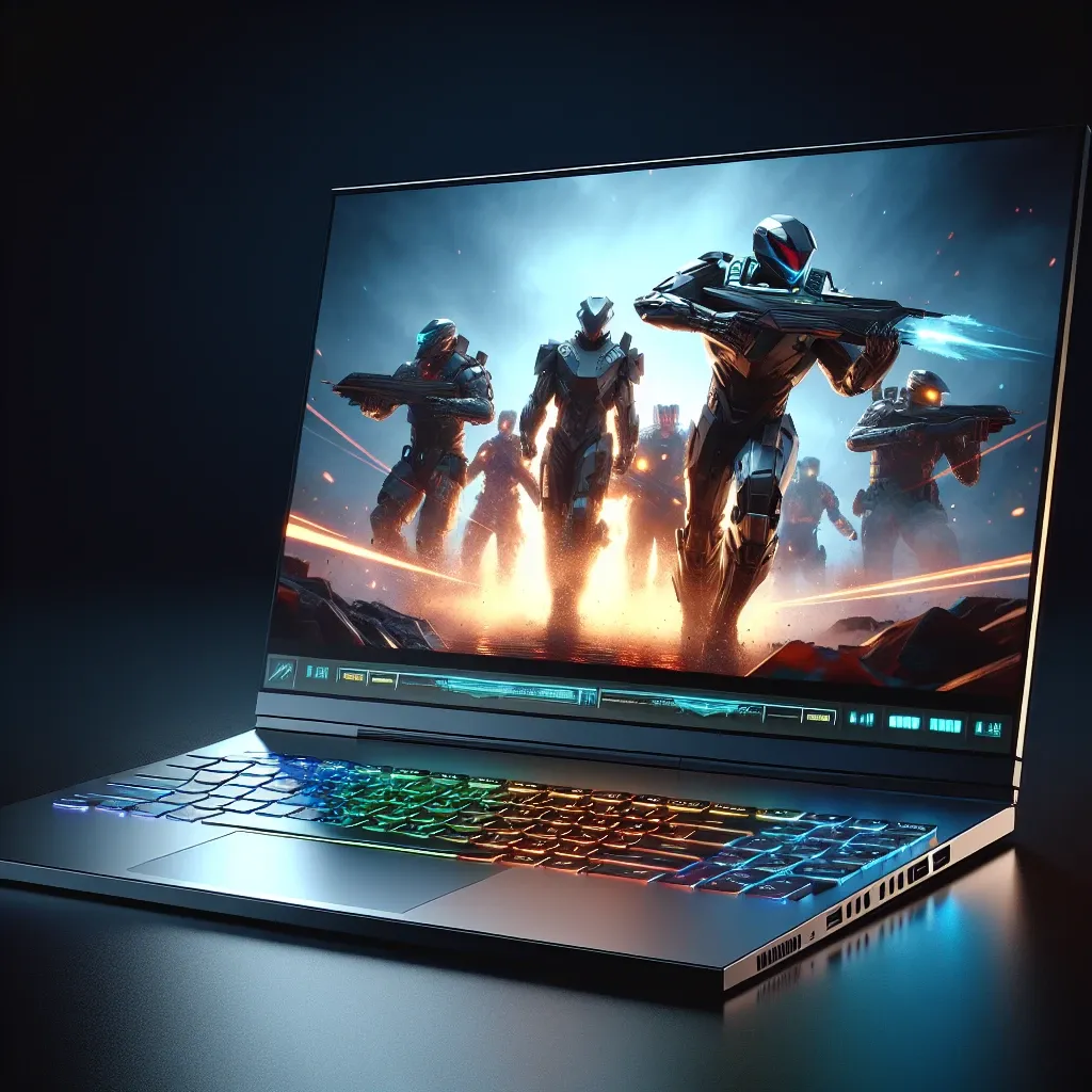 "MSI Stealth 15 gaming laptop mockup showcasing a sleek design with a 240 Hz OLED display, highlighting the future of high-performance gaming technology."